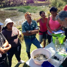 Murray Palmer teaching local hapu members water monitoring techniques and establishing a wider water monitoring program to capture their local freshwater environments